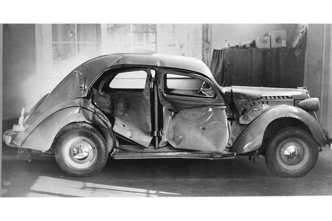 Volvo PV52. With heavily dented body after a side crash